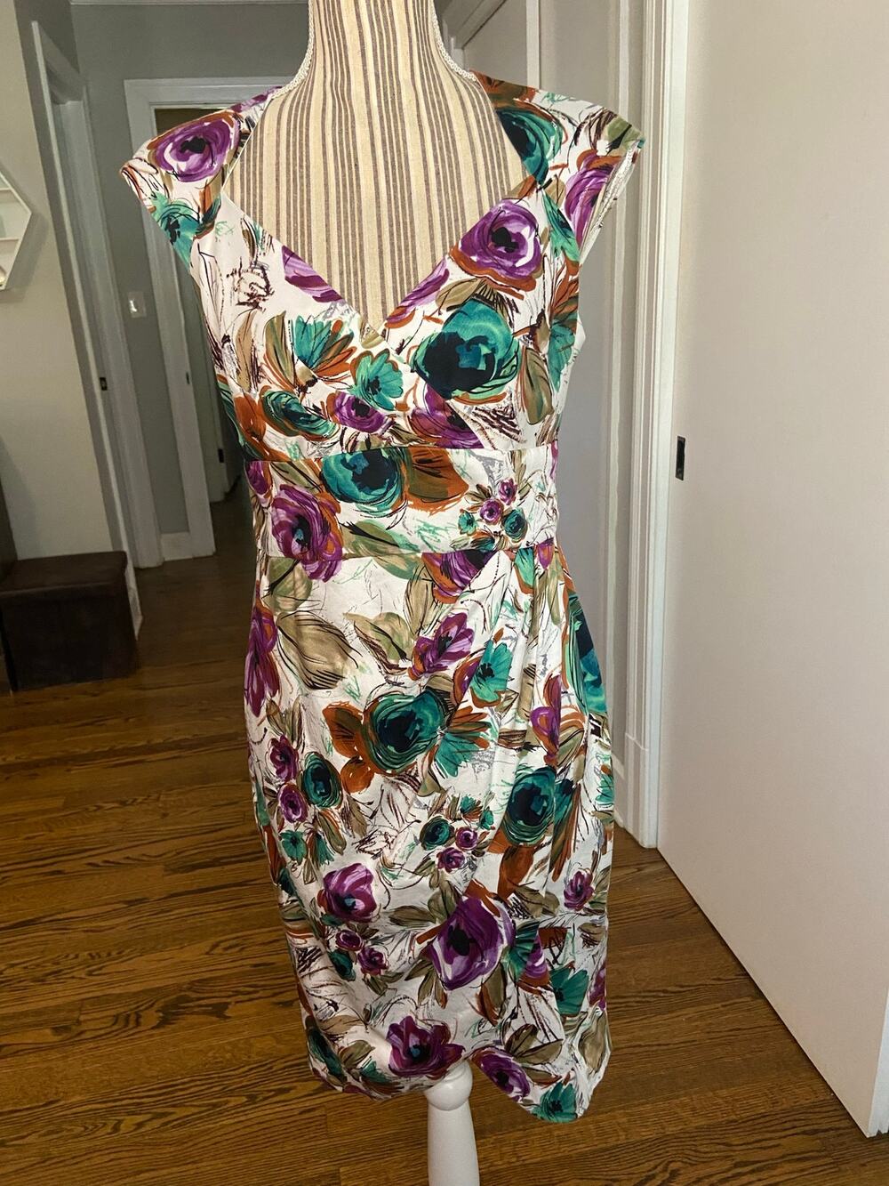 Maggy L Petite abstract floral print sleeveless dress w/ side ruching
